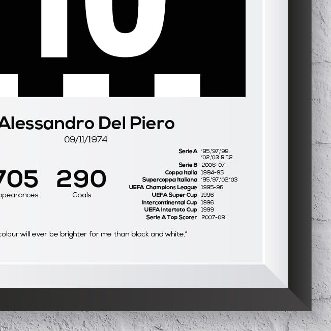 Alessandro Del Piero Juventus Legend Stats Print - Man of The Match Football