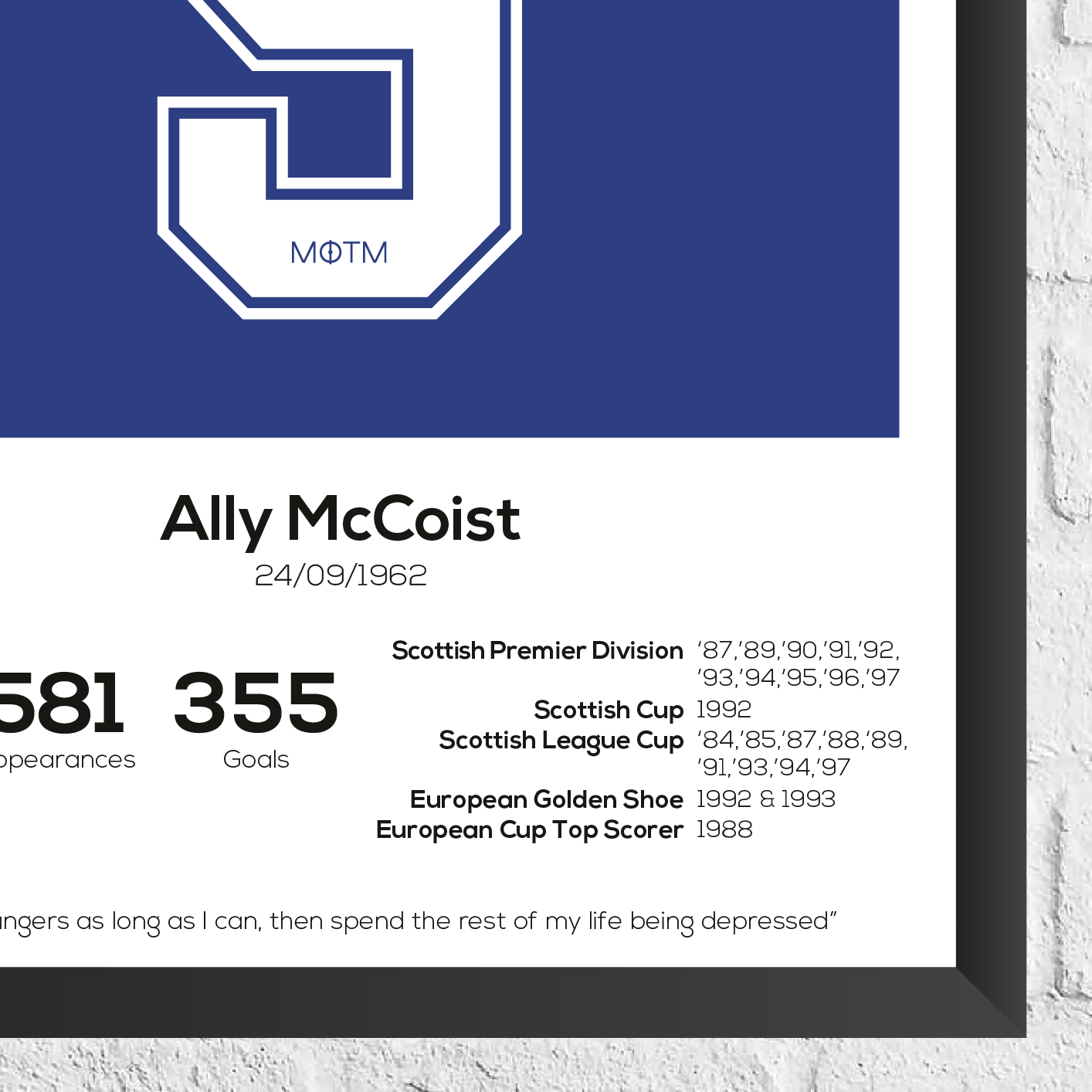 Ally McCoist Legend Stats Print