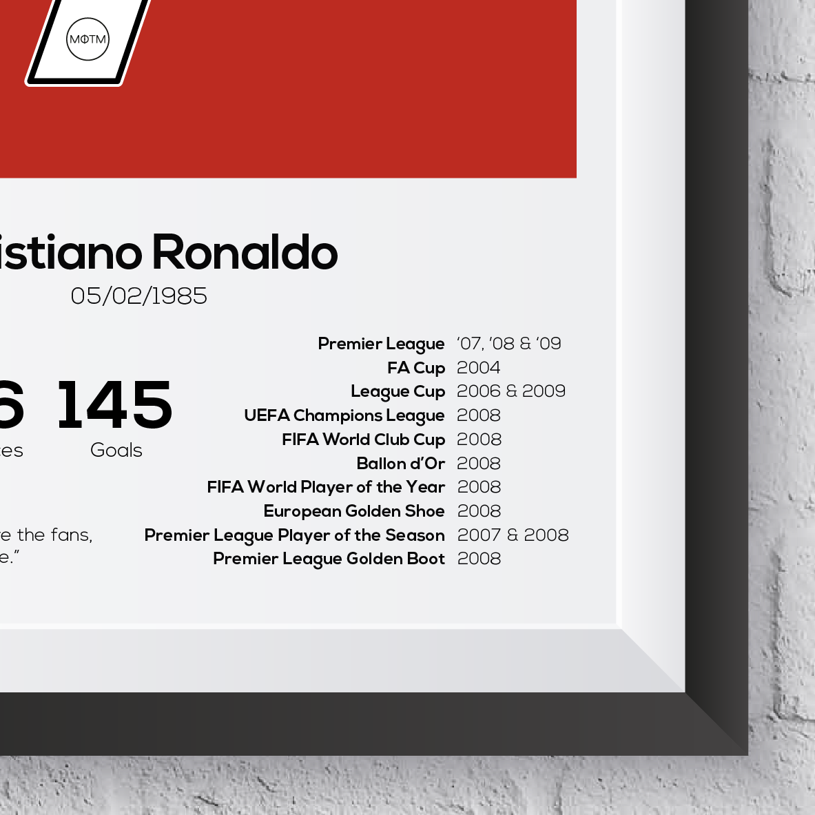 Cristiano Ronaldo Manchester United Legend Stats Print