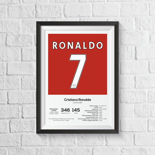 Cristiano Ronaldo Manchester United Legend Stats Print