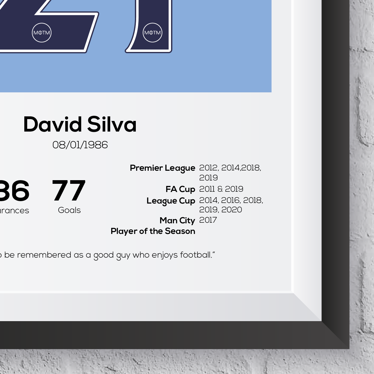 David Silva Manchester City Legend Stats Print