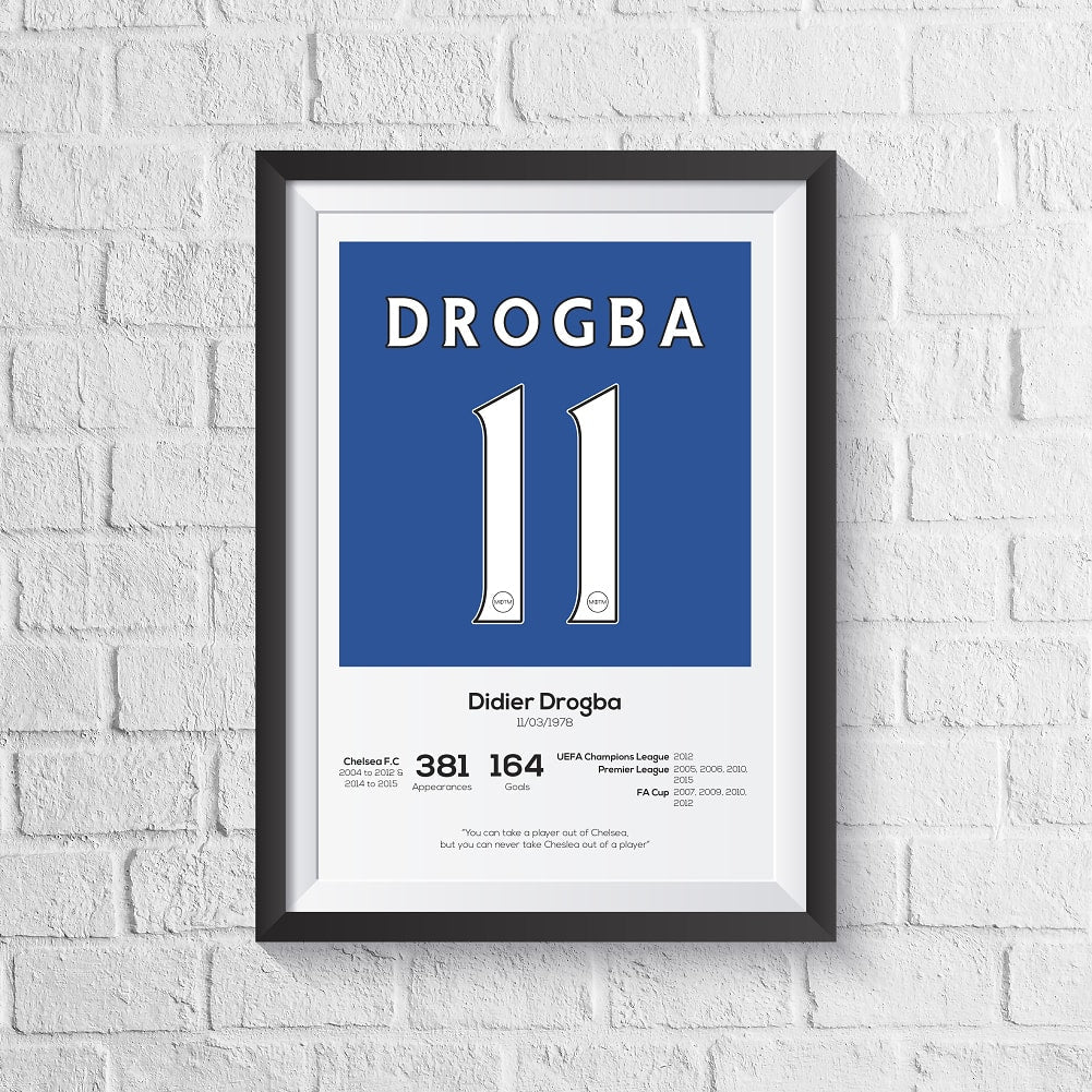 Didier Drogba Chelsea Legend Stats Print - Man of The Match Football