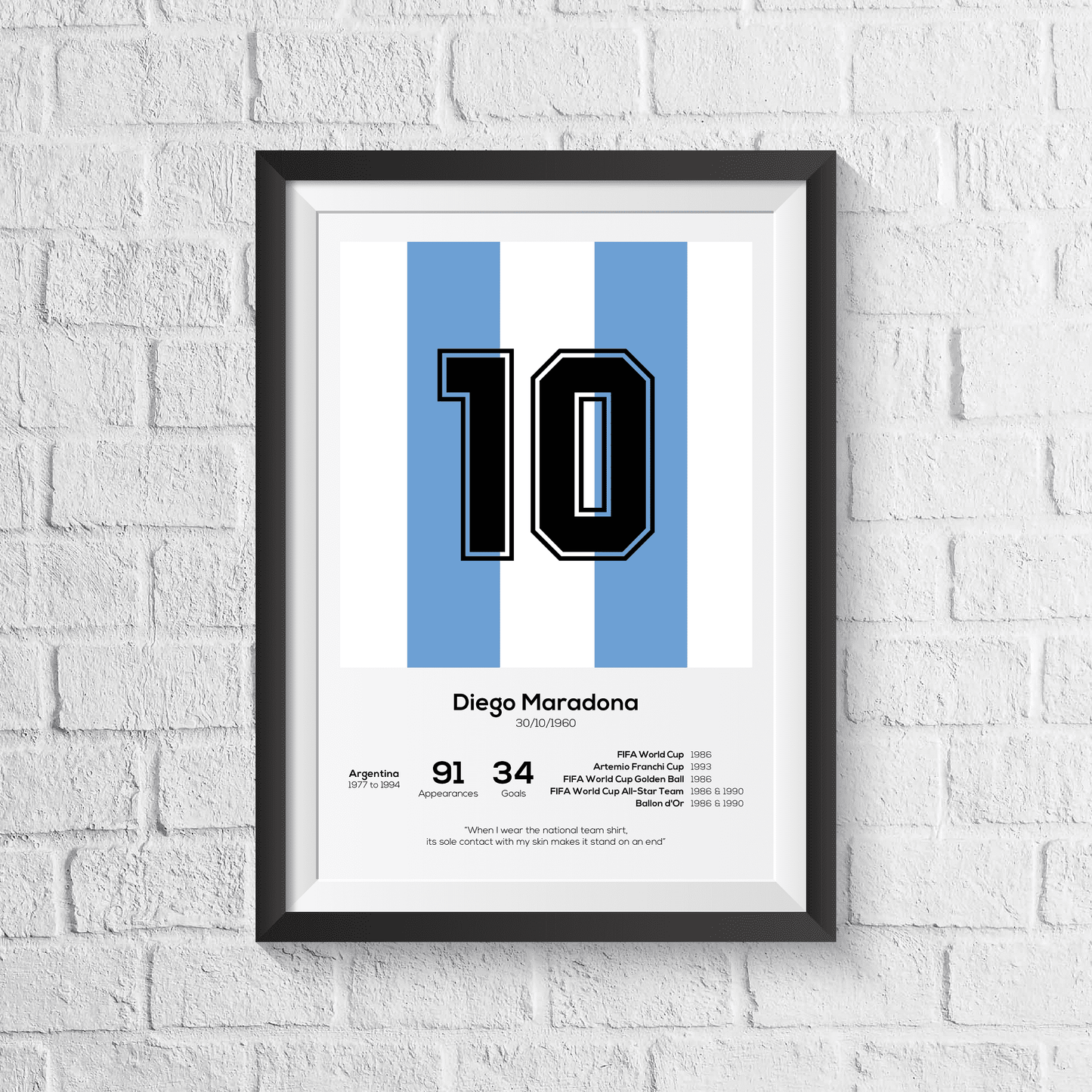 Diego Maradona Argentina Legend Stats Print