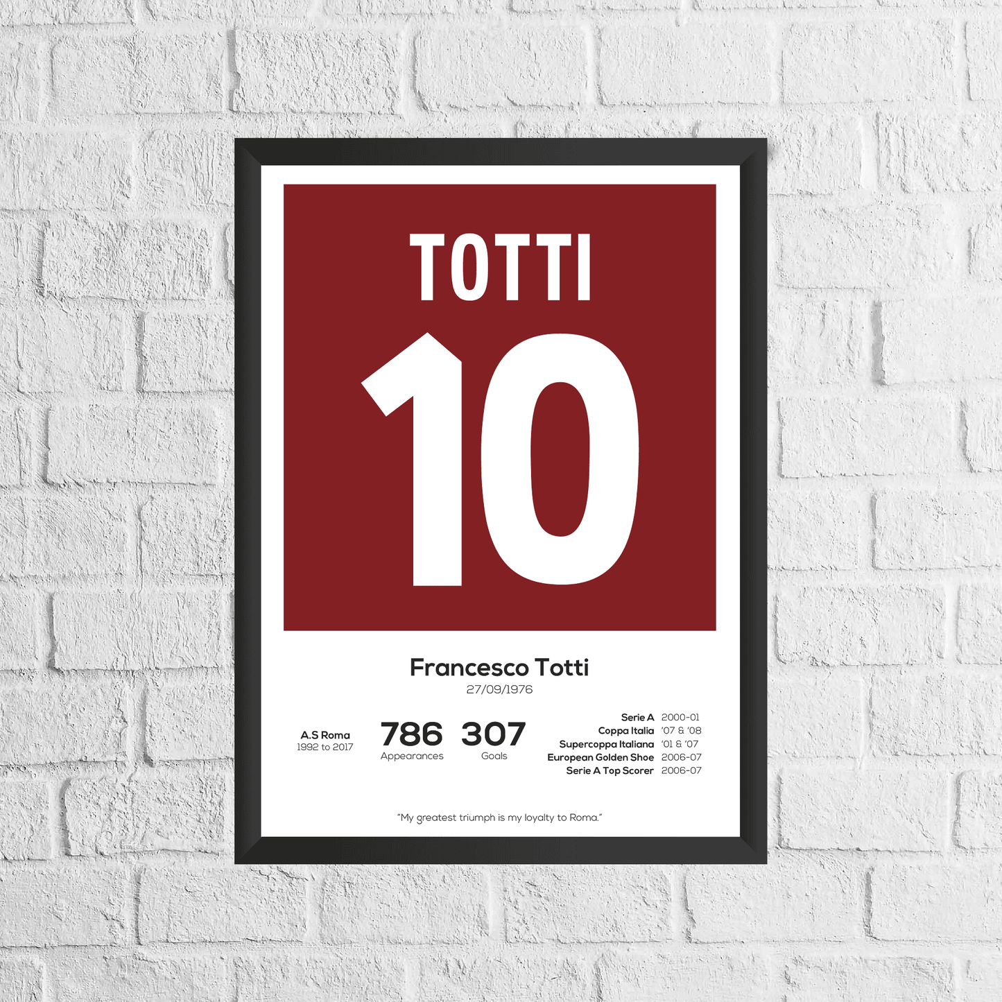 Francesco Totti Legend Stats Print