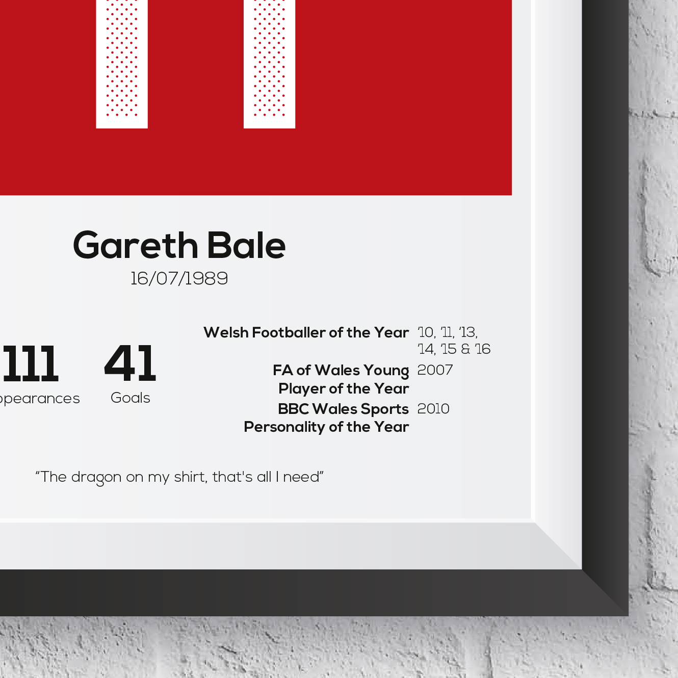 Gareth Bale Wales Legend Stats Print