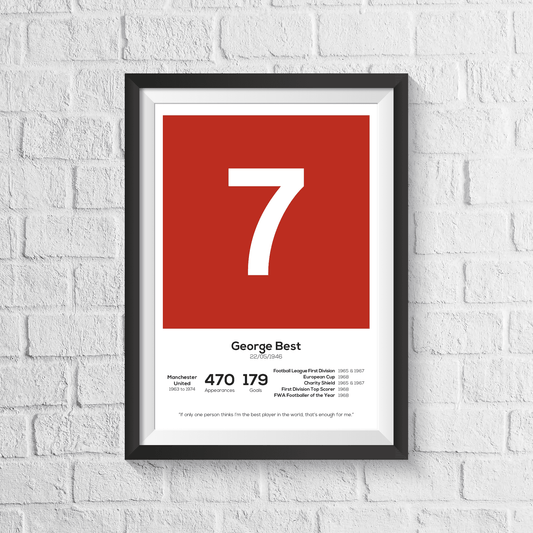 George Best Manchester United Legend Stats Print