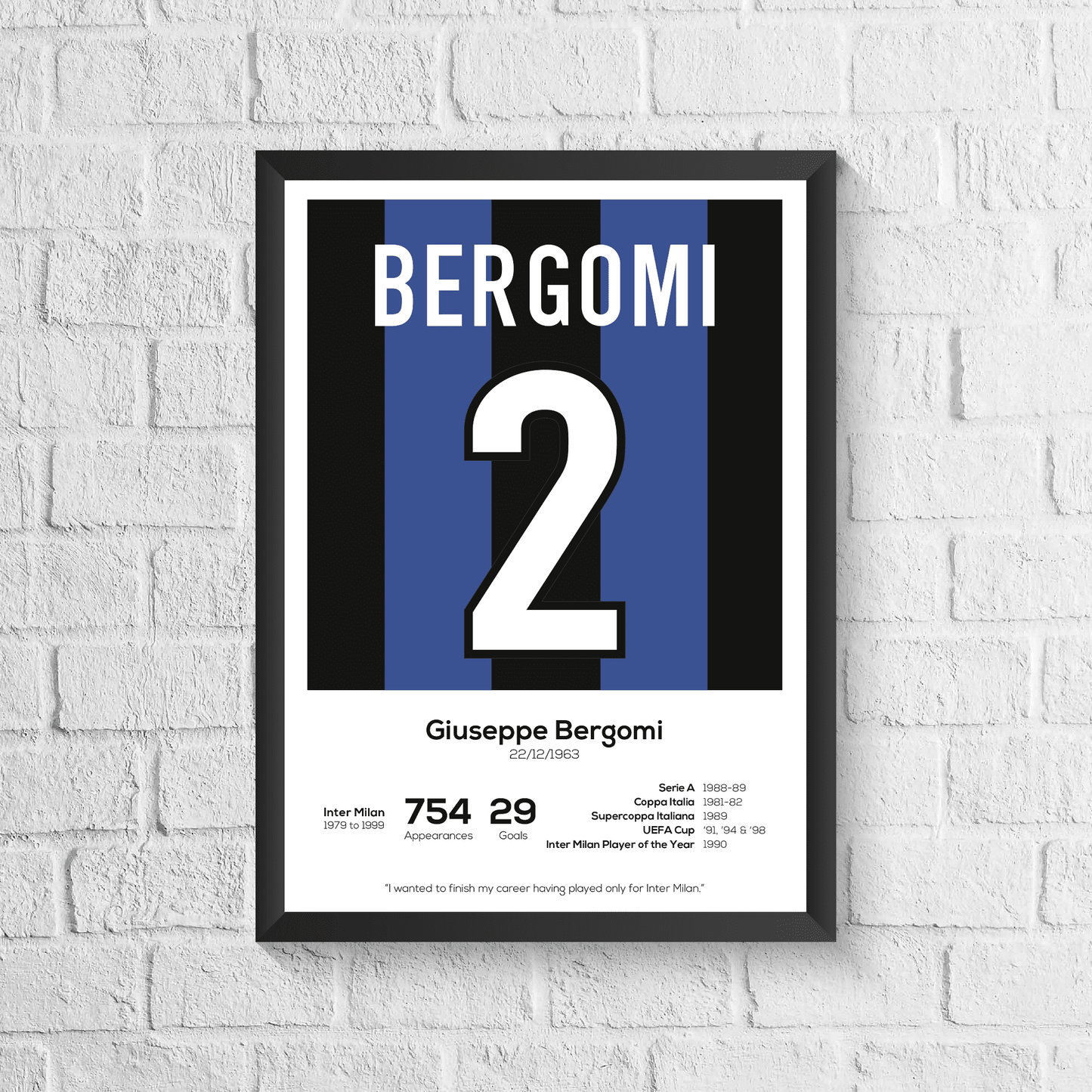 Giuseppe Bergomi Inter Milan Legend Stats Print