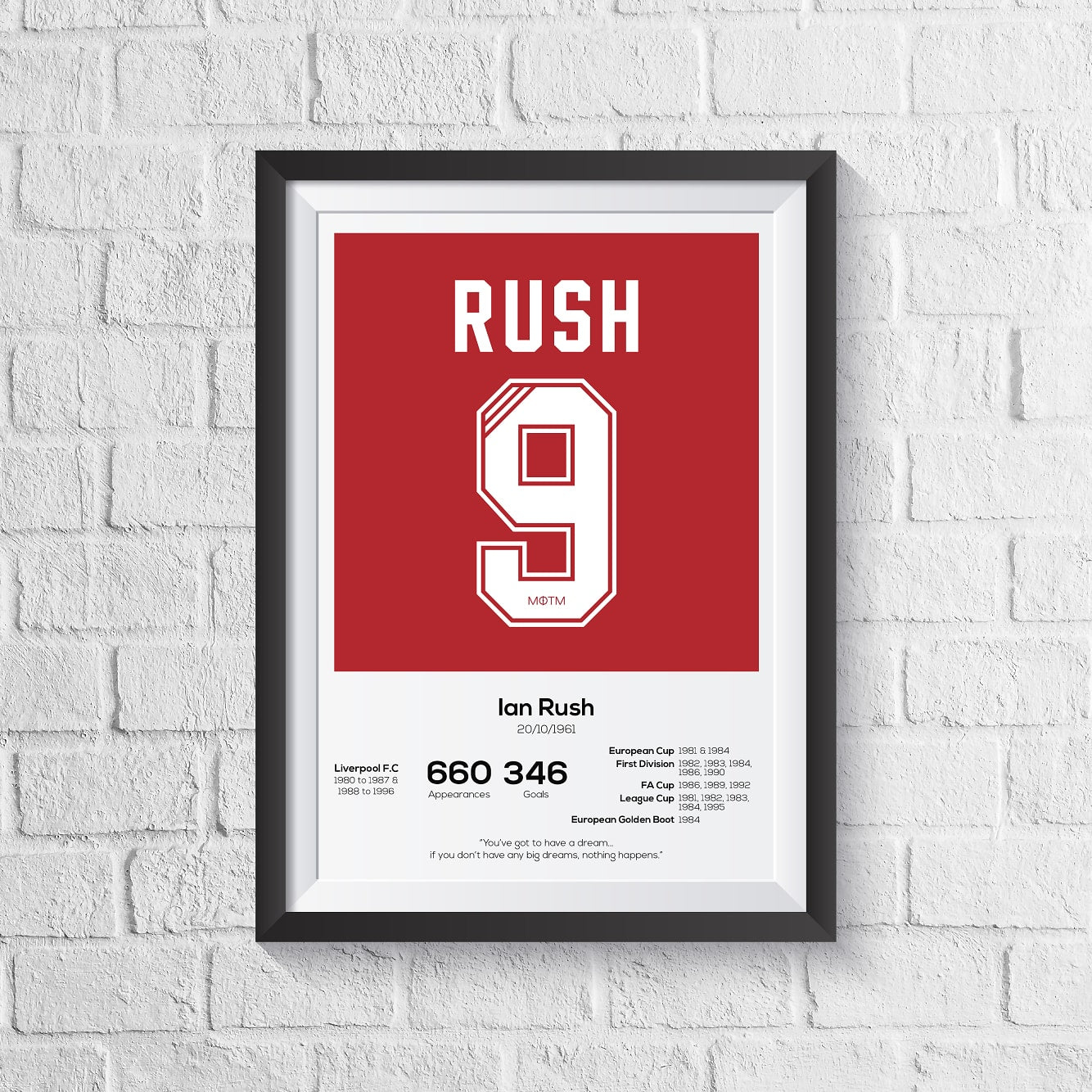 Ian Rush Liverpool Legend Stats Print - Man of The Match Football