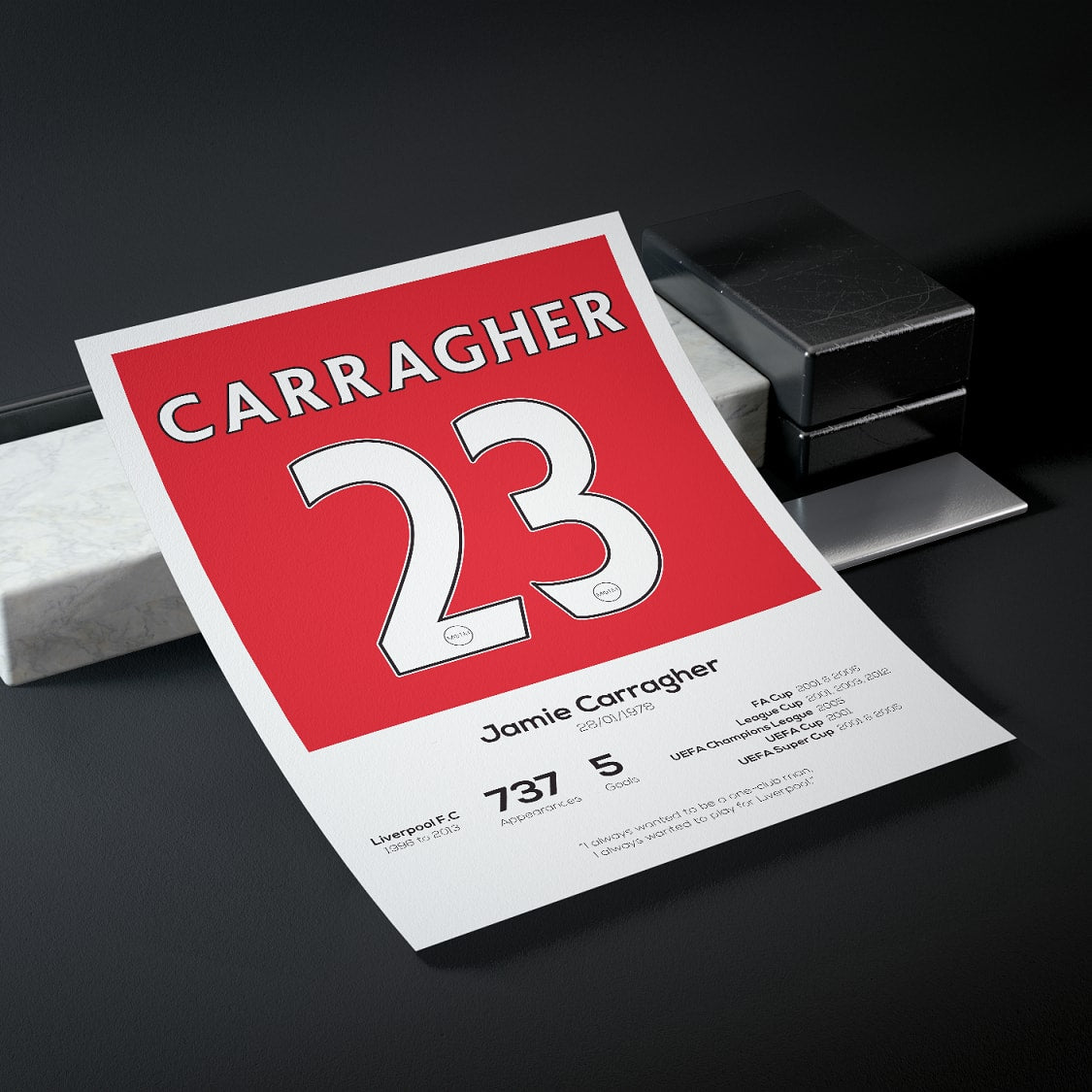 Jamie Carragher Liverpool Legend Stats Print - Man of The Match Football