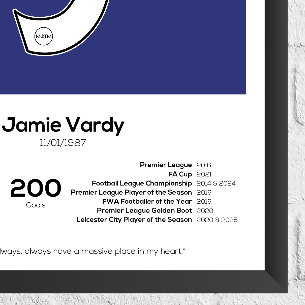 Jamie Vardy Leicester Legend Stats Print