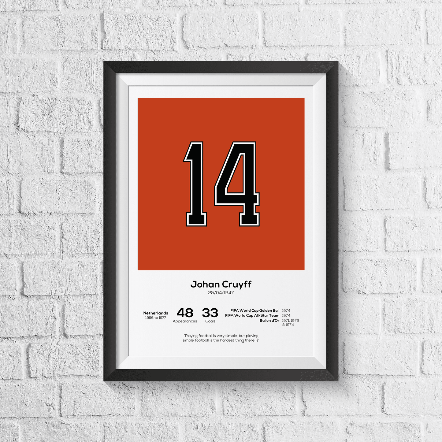 Johan Cruyff Netherlands Legend Stats Print