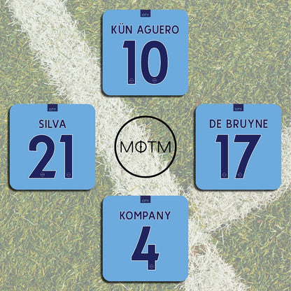 Manchester City Premier League Legends Football Coasters - Set of 4 - Man of The Match Football