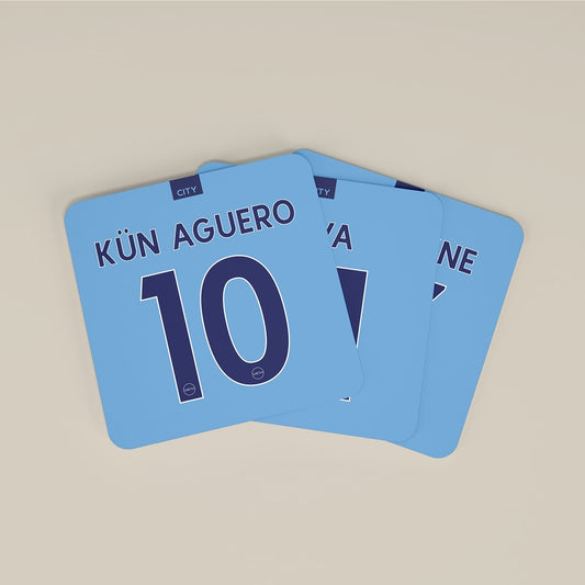 Manchester City Premier League Legends Football Coasters - Set of 4 - Man of The Match Football