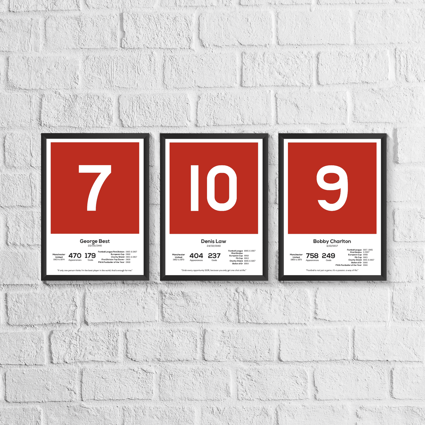 Manchester United Holy Trinity Legend Stats Print Set of 3