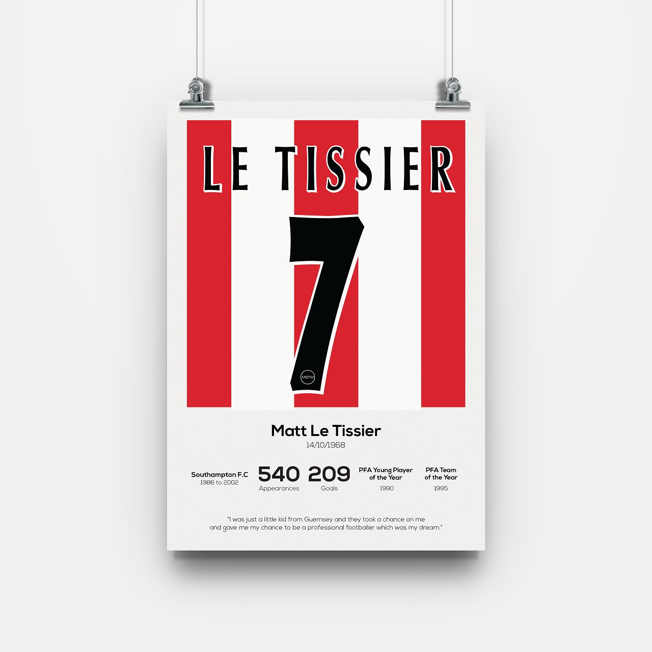 Matt Le Tissier Southampton Legend Stats Print - Man of The Match Football