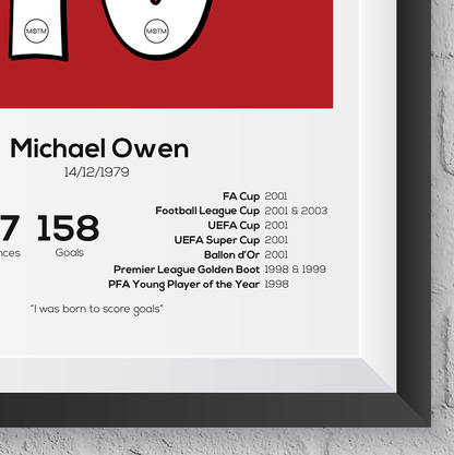 Michael Owen Liverpool Legend Stats Print - Man of The Match Football