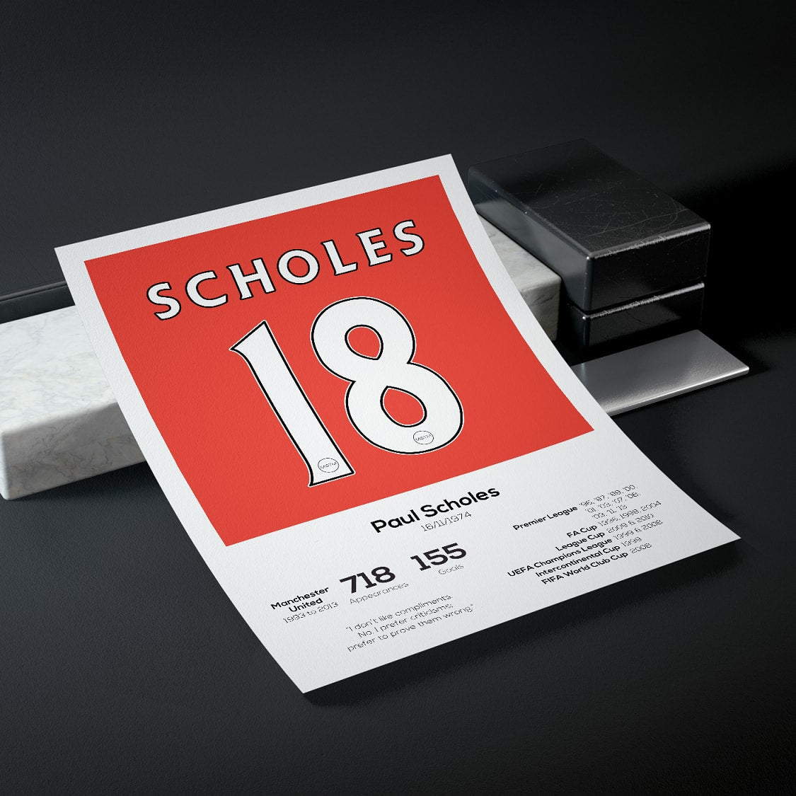 Paul Scholes Manchester United Legend Stats Print - Man of The Match Football