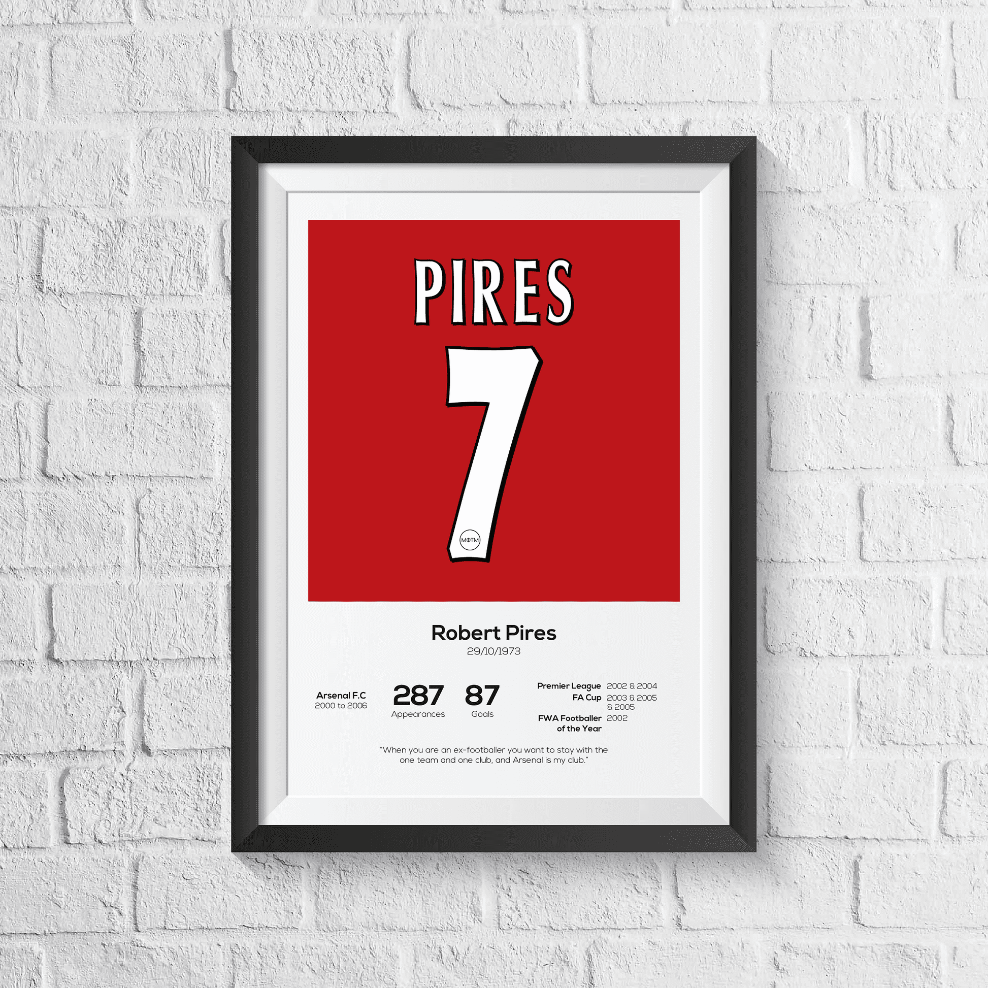 Robert Pires Arsenal Legend Stats Print - Man of The Match Football