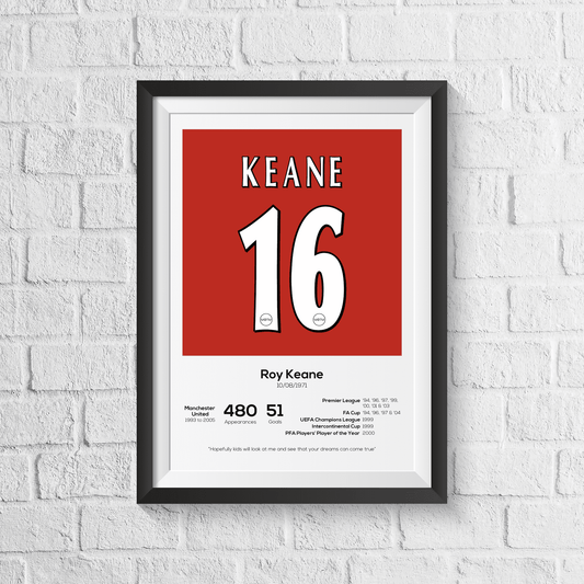 Roy Keane Manchester United Legend Stats Print - Man of The Match Football