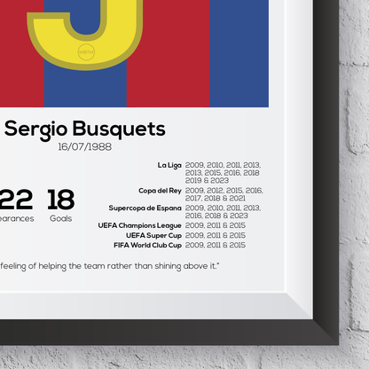 Sergio Busquets FC Barcelona Legend Stats Print