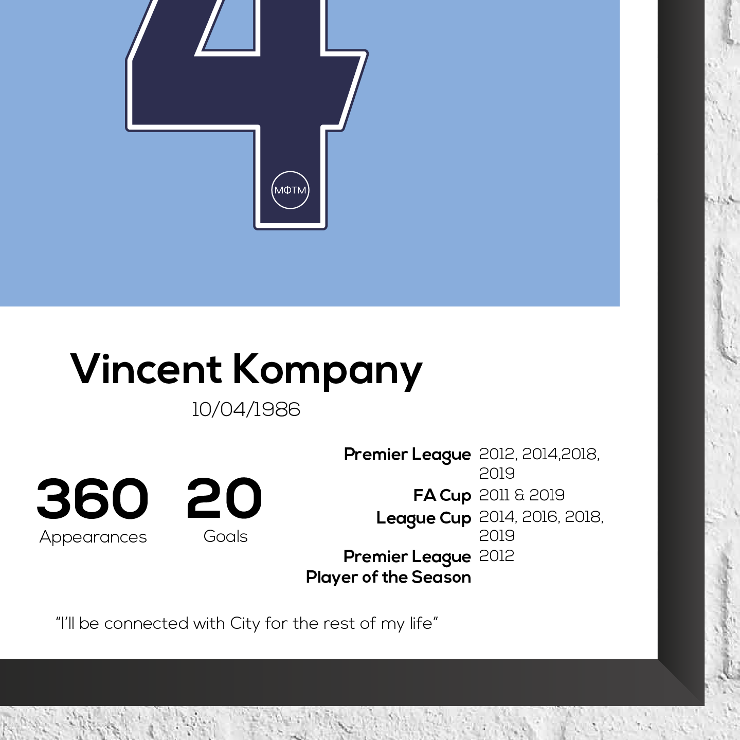 Vincent Kompany Legend Stats Print