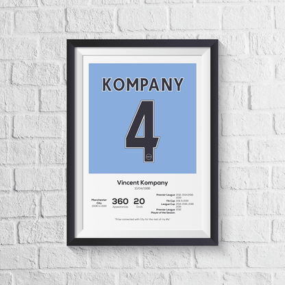 Vincent Kompany Manchester City Legend Stats Print