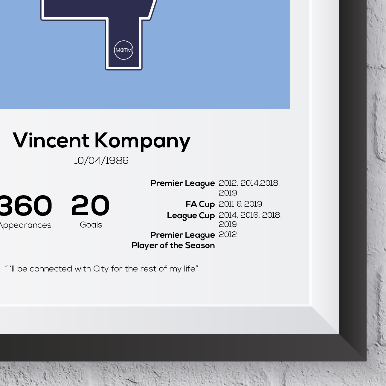 Vincent Kompany Manchester City Legend Stats Print