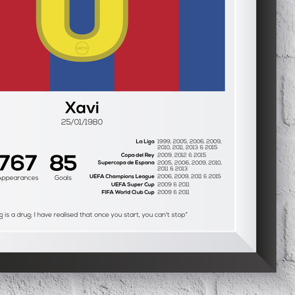 Xavi FC Barcelona Legend Stats Print