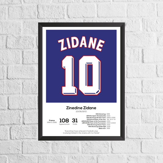 Zinedine Zidane France Legend Stats Print
