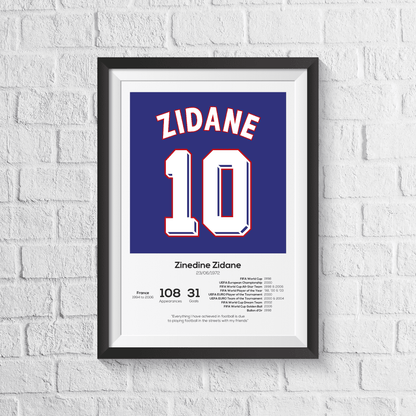 Zinedine Zidane France Legend Stats Print