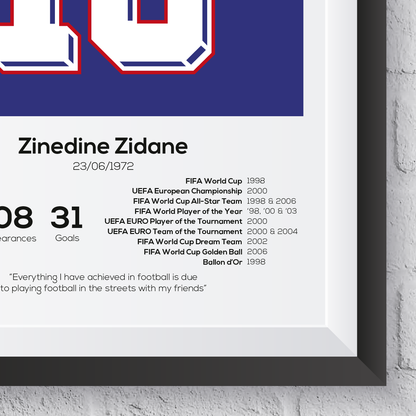 Zinedine Zidane France Legend Stats Print