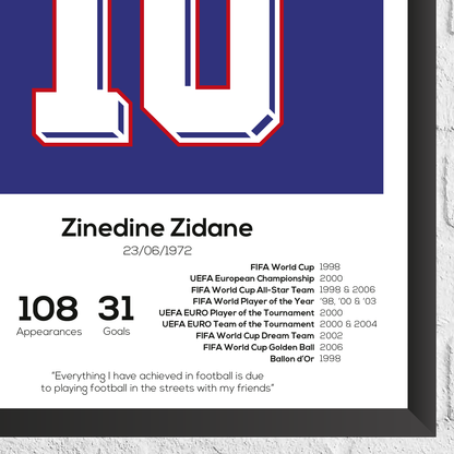 Zinedine Zidane France Legend Stats Print