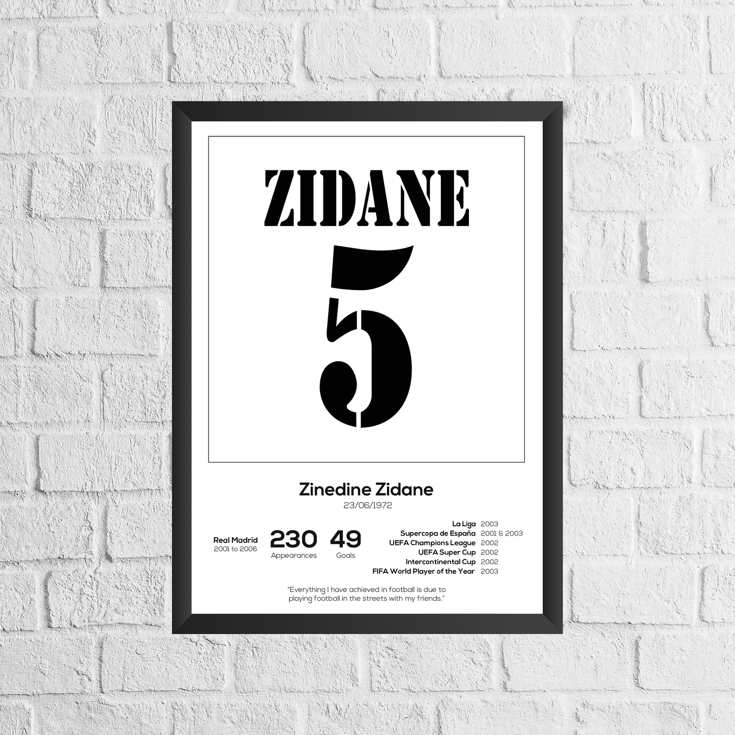 Zinedine Zidane Legend Stats Print