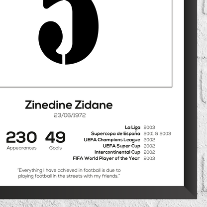 Zinedine Zidane Legend Stats Print