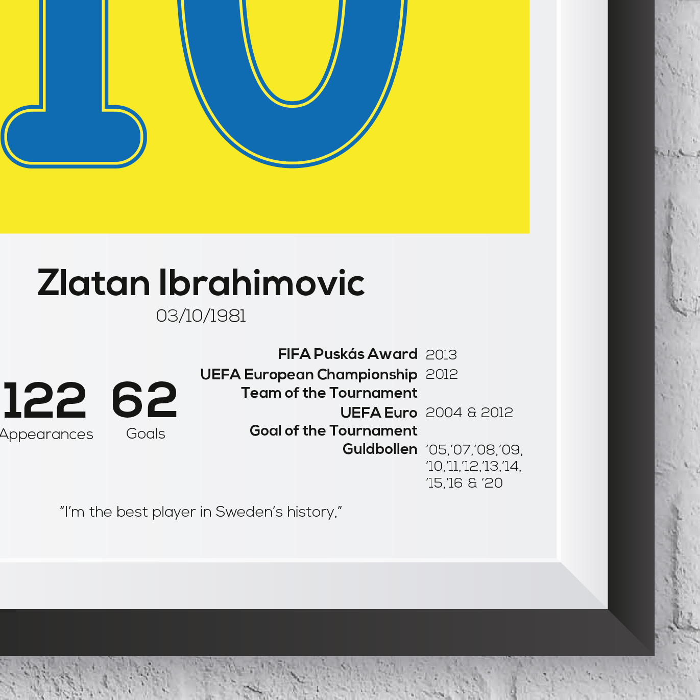 Zlatan Ibrahimovic Sweden Legend Stats Print