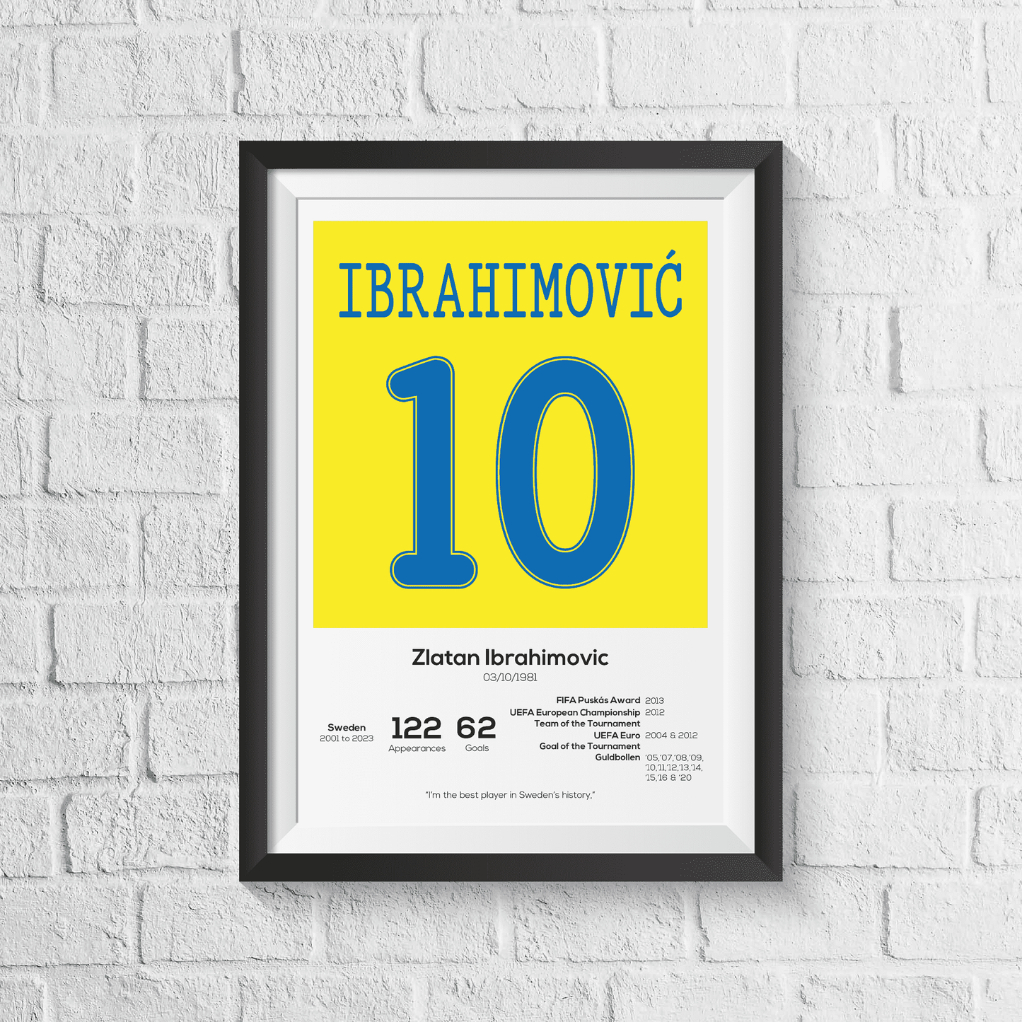 Zlatan Ibrahimovic Sweden Legend Stats Print