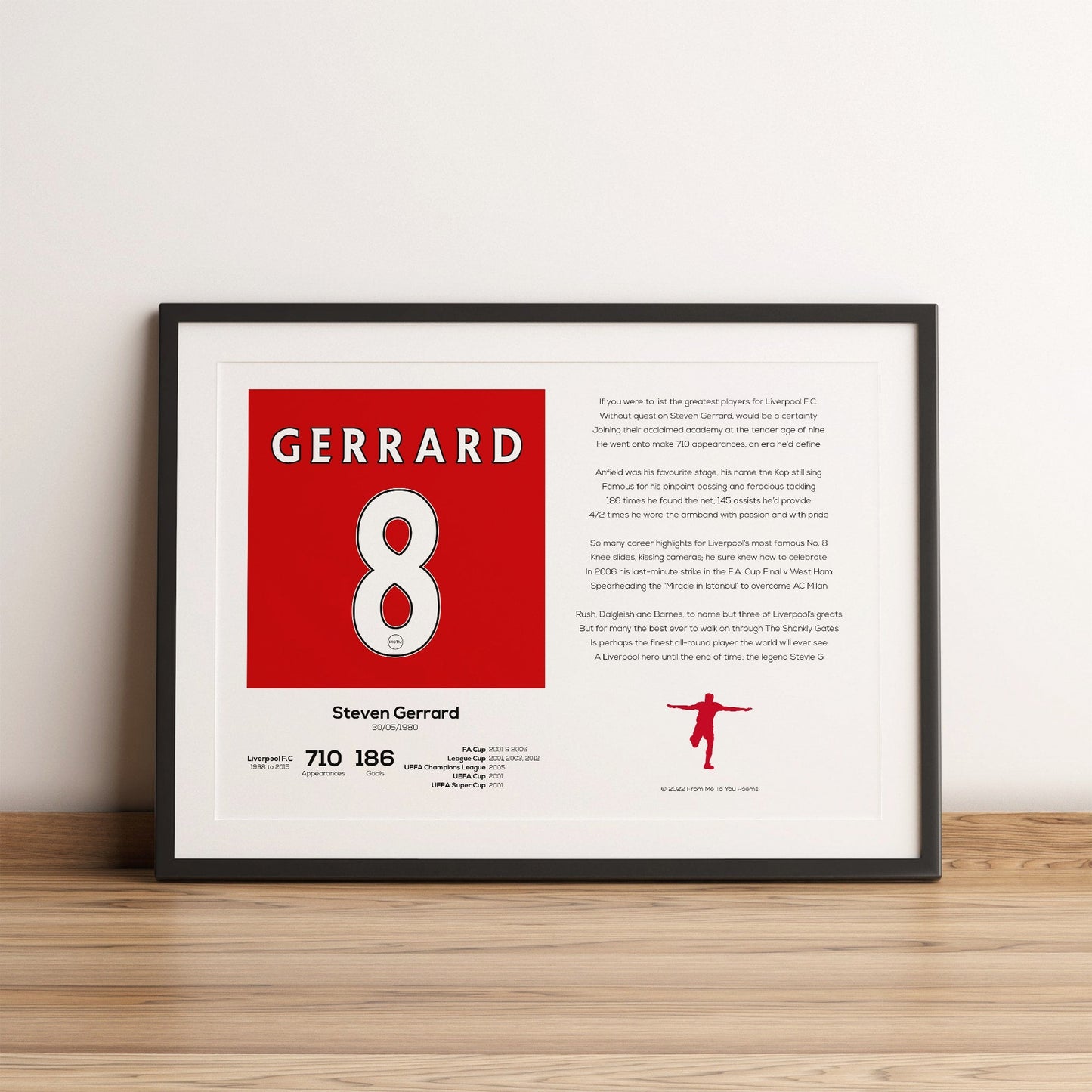 Steven Gerrard Liverpool Stats & Poem Print - Man of The Match Football