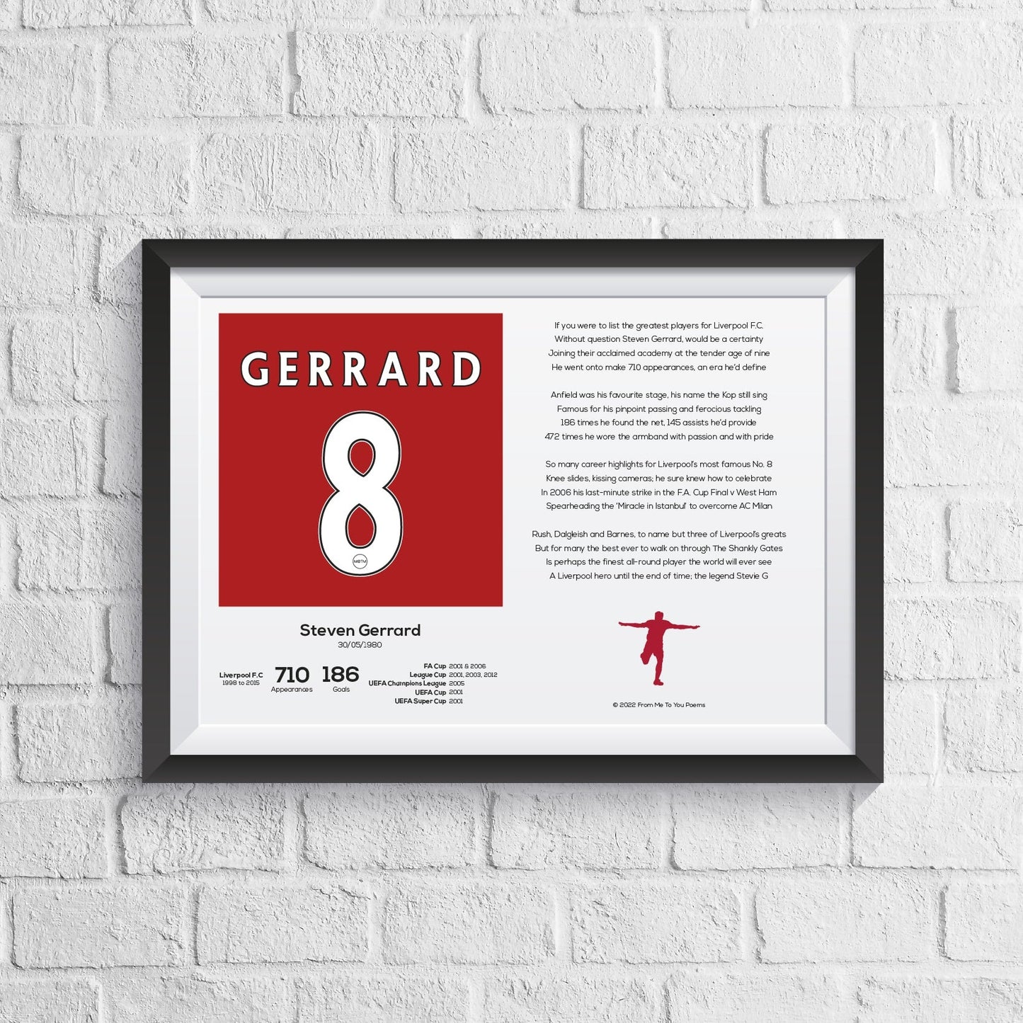 Steven Gerrard Liverpool Stats & Poem Print - Man of The Match Football