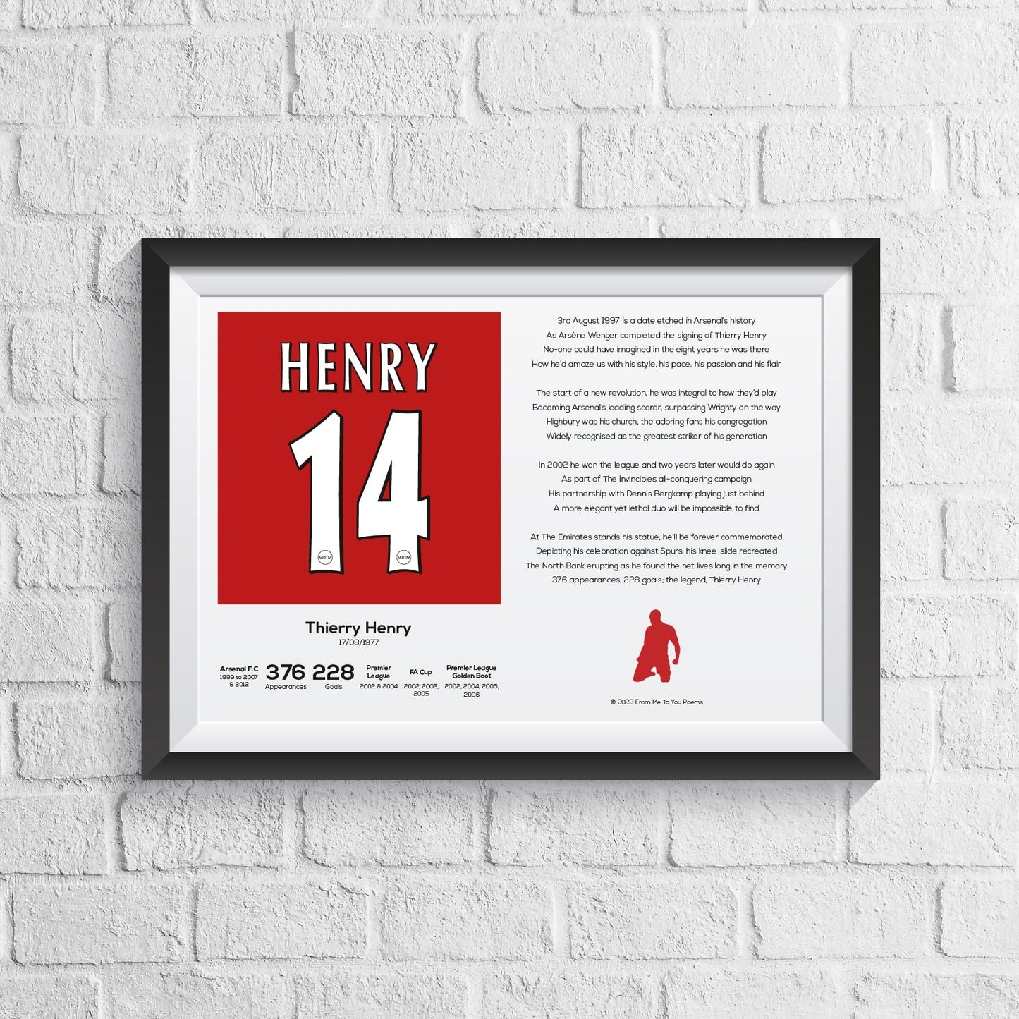 Thierry Henry Arsenal Stats & Poem Print - Man of The Match Football