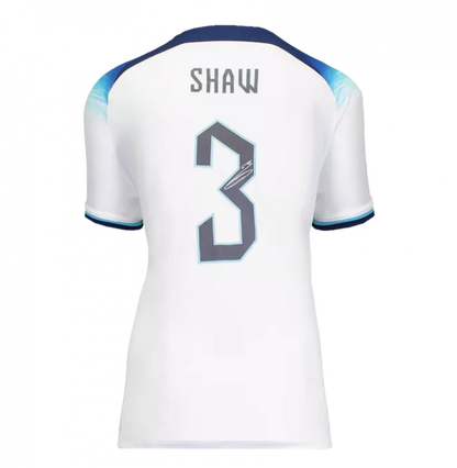 Luke Shaw Back Signed England 2022 Home Shirt with Fan Style Numbers In Deluxe Packaging