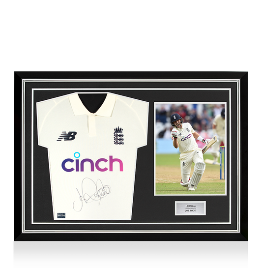 Joe Root Front Signed White England Test Cricket Shirt In Hero Frame: Option 1