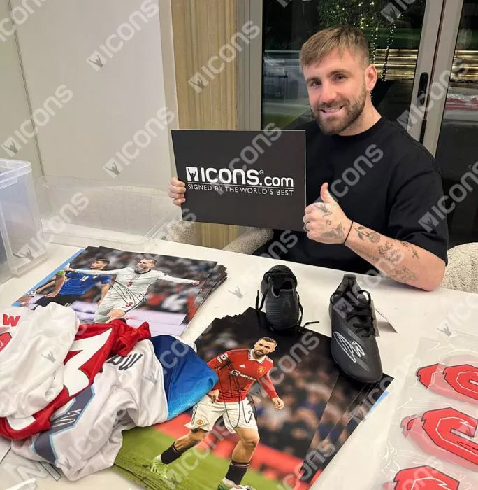 Luke Shaw Back Signed England 2022 Home Shirt with Fan Style Numbers In Deluxe Packaging