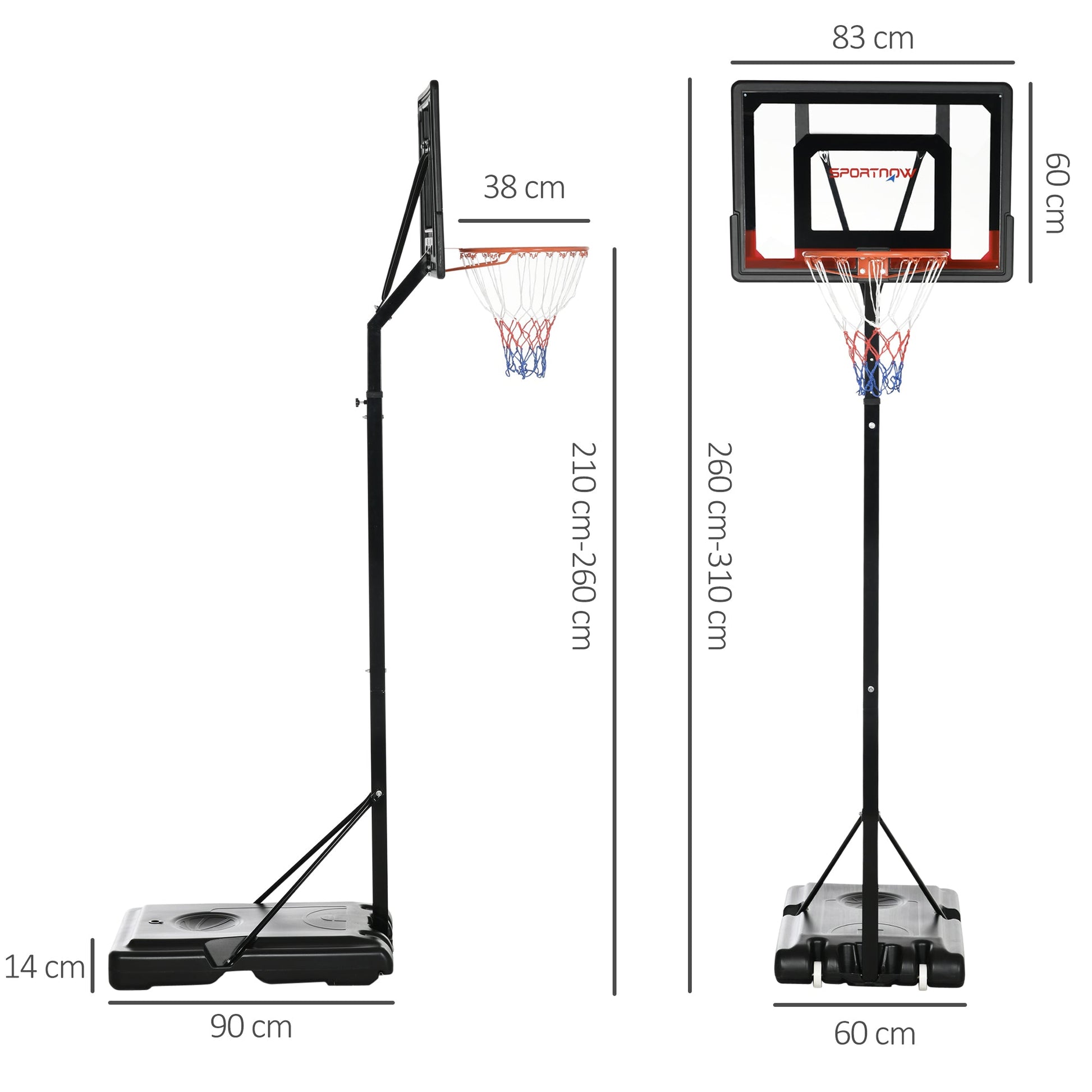 2.1-2.6m Adjustable Basketball Hoop and Basketball Stand w/ Sturdy Backboard and Weighted Base, Portable on Wheels-2