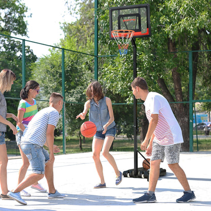 2.1-2.6m Adjustable Basketball Hoop and Basketball Stand w/ Sturdy Backboard and Weighted Base, Portable on Wheels-1